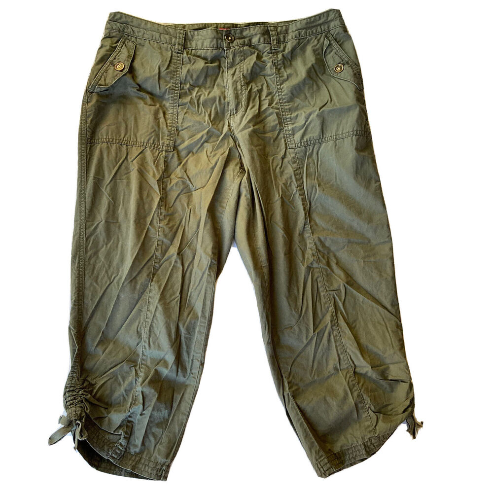 Merona Pants Sz 16 Fit 4 Cargo Chino Capri Crop Olive Green Casual Work Womens